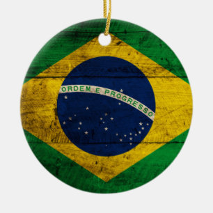 Adorno De Cerámica Bandera de Brasil de madera antigua