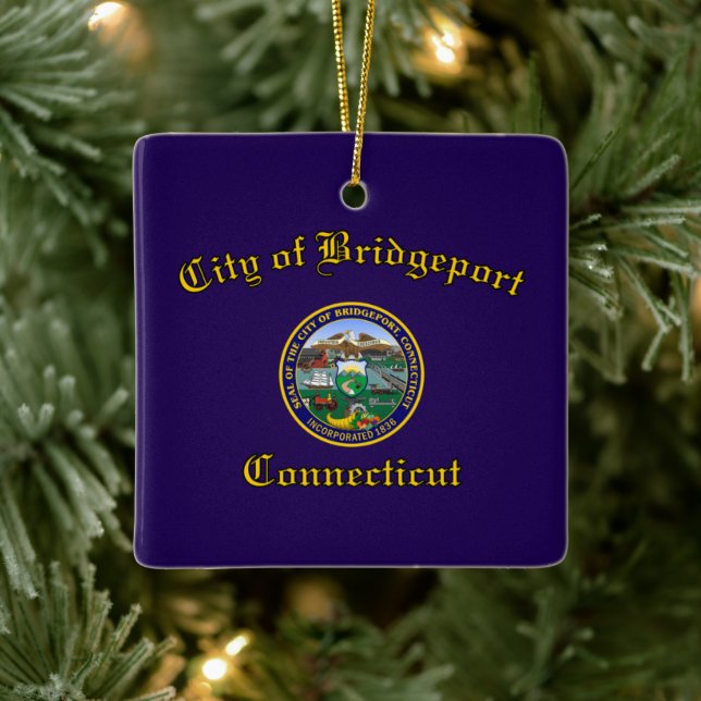 Adorno De Cerámica Bandera de Bridgeport, Connecticut (Árbol)