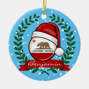 Adorno De Cerámica Bandera de California en un gorra de Santa