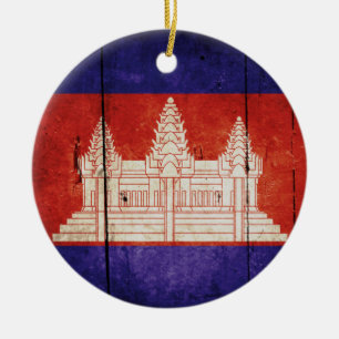 Adorno De Cerámica Bandera de Camboya; camboyano; jemer