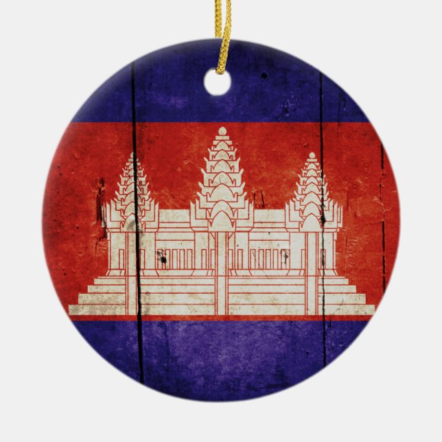 Adorno De Cerámica Bandera de Camboya; camboyano; jemer (Frente)