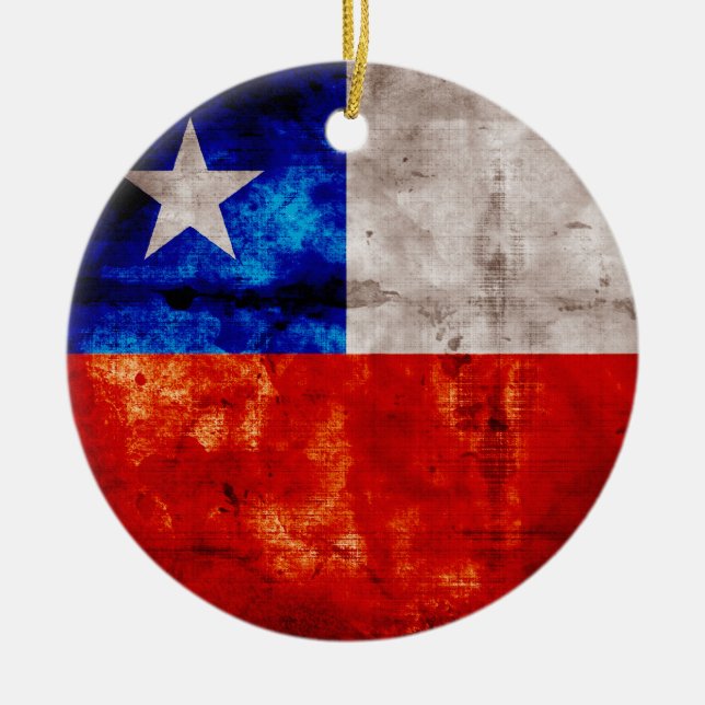 Adorno De Cerámica Bandera de Chile, con el tiempo (Frente)