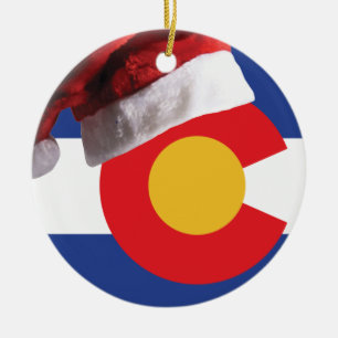 Adorno De Cerámica Bandera de Colorado con el gorra de Santa