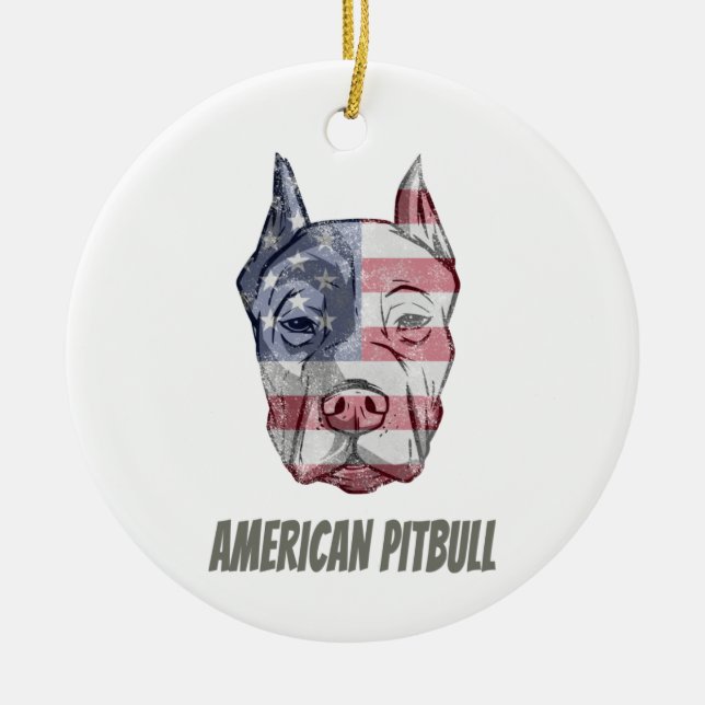 Adorno De Cerámica Bandera de cosecha estadounidense Pitbull Terrier  (Frente)