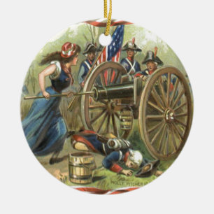 Adorno De Cerámica Bandera de EE. UU. Molly Pitcher Cañón