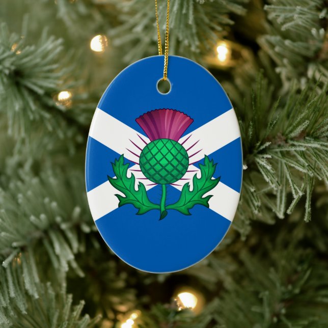 Adorno De Cerámica Bandera de Escocia con el cardo superpuesto (Árbol)