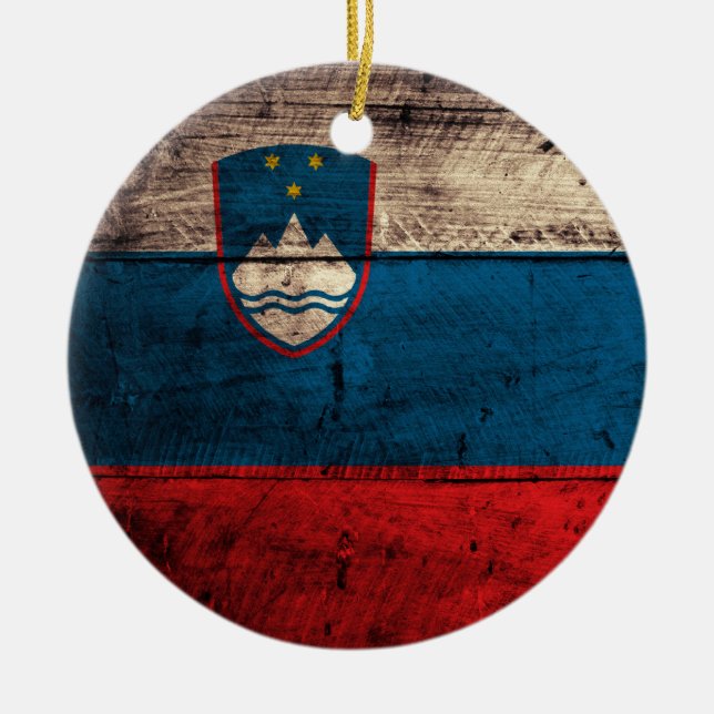 Adorno De Cerámica Bandera de Eslovenia de madera antigua (Frente)