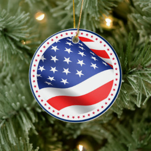 Adorno De Cerámica Bandera de Estados Unidos estrena Navidades patrió