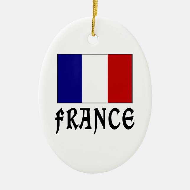 Adorno De Cerámica Bandera de Francia y palabra negra (Frente)