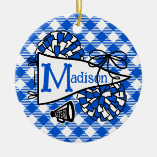 Adorno De Cerámica Bandera de Gingham Personalizada Azul Real de Porr