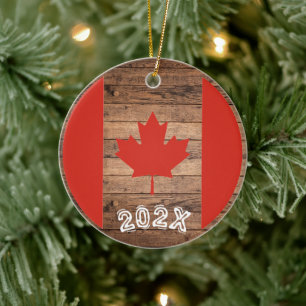 Adorno De Cerámica Bandera de hoja de arce de Canadá con nombre perso