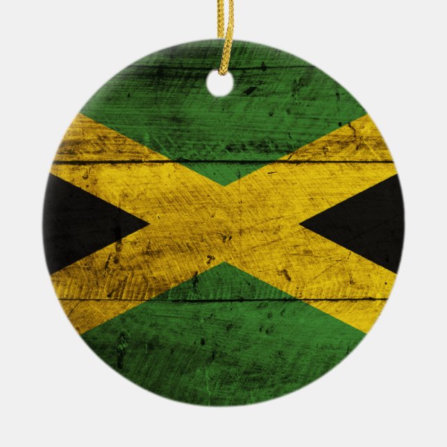 Adorno De Cerámica Bandera de Jamaica de madera antigua (Frente)