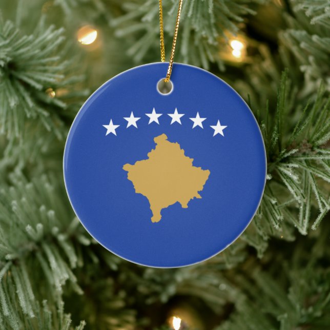 Adorno De Cerámica Bandera de Kosovo (Árbol)