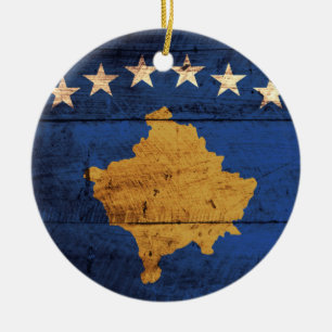 Adorno De Cerámica Bandera de Kosovo de madera antigua
