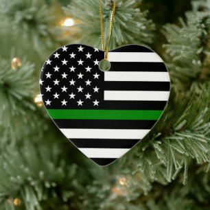 Adorno De Cerámica Bandera de la Línea Verde Delgada (Estados Unidos)