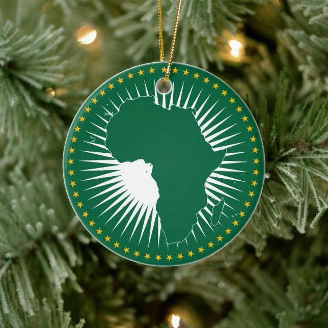 Adorno De Cerámica Bandera de la Unión Africana (África) (Panafrica) (Árbol)