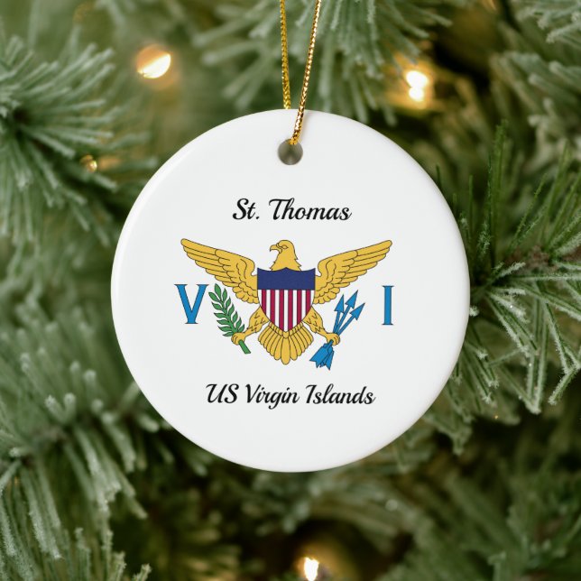 Adorno De Cerámica Bandera de las Islas Vírgenes de Estados Unidos Na (Árbol)