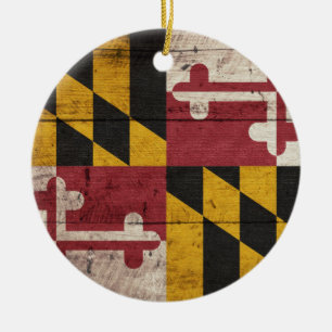 Adorno De Cerámica Bandera de Maryland de madera antigua