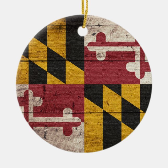 Adorno De Cerámica Bandera de Maryland de madera antigua (Frente)