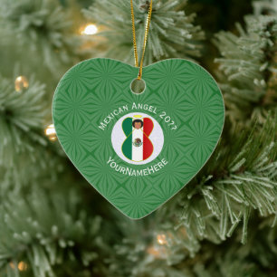 Adorno De Cerámica Bandera de Navidad Ángel Mexicano Personalizada