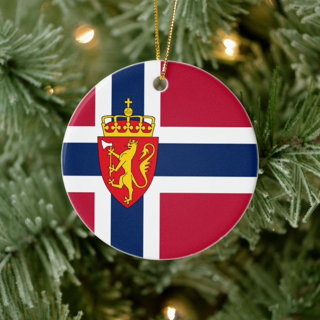 Adorno De Cerámica Bandera de Noruega/ Escudo de armas (Árbol)