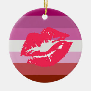 Adorno De Cerámica Bandera de Orgullo Lesbiana con Lápiz Labial