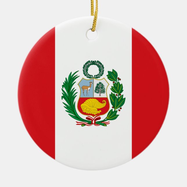 Adorno De Cerámica Bandera de Perú (Frente)