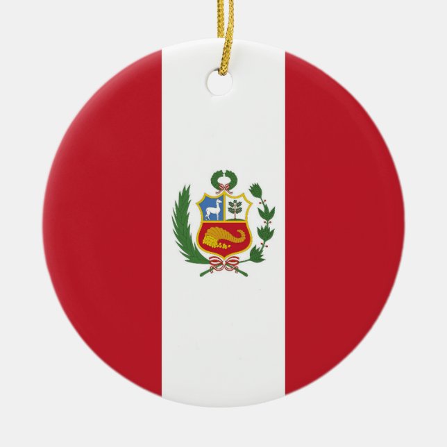 Adorno De Cerámica Bandera de Perú (Frente)