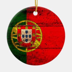 Adorno De Cerámica Bandera de Portugal de madera antigua