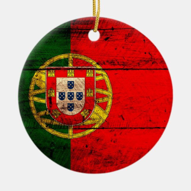 Adorno De Cerámica Bandera de Portugal de madera antigua (Frente)