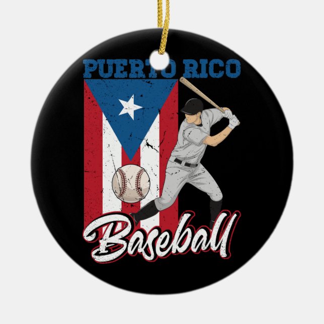 Adorno De Cerámica Bandera de Puerto Rico Béisbol Jugador de Boricua (Frente)