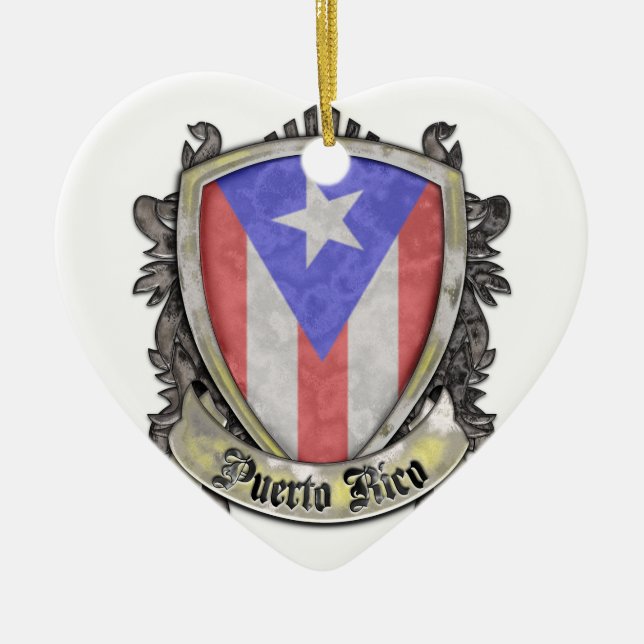 Adorno De Cerámica Bandera de Puerto Rico - escudo del escudo (Frente)