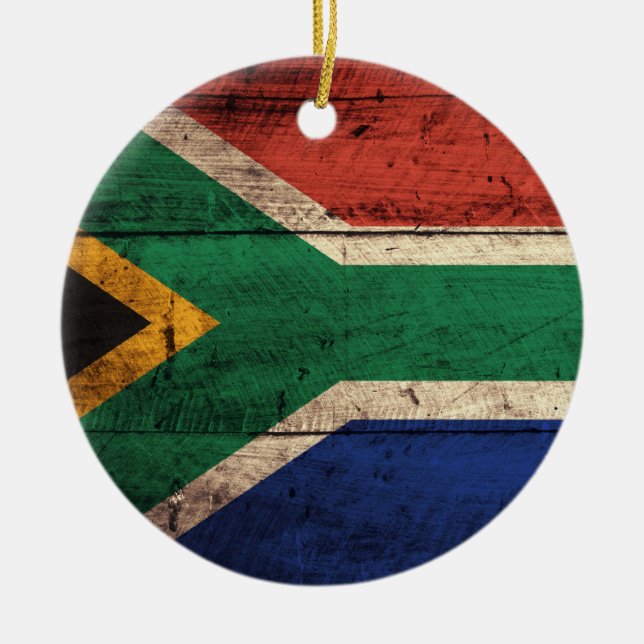 Adorno De Cerámica Bandera de Sudáfrica de madera vieja (Frente)