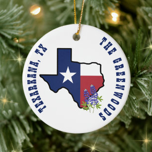 Adorno De Cerámica Bandera de Texas con Personalizado de Bluebonnet c