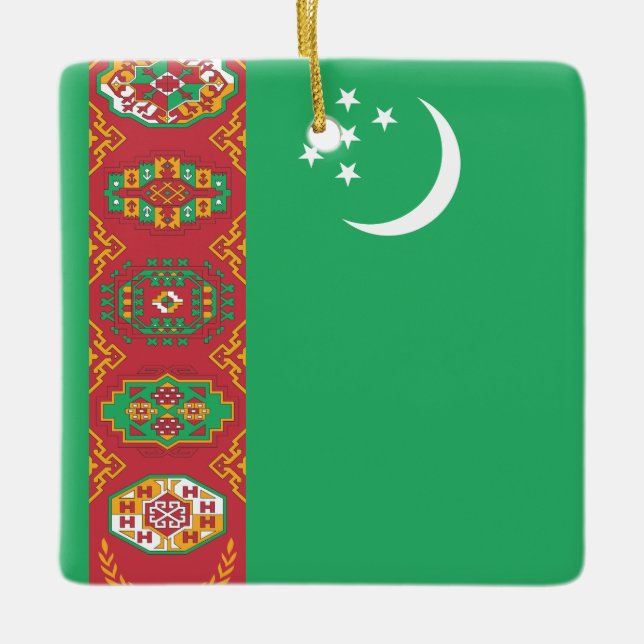 Adorno De Cerámica Bandera de Turkmenistán (Anverso)