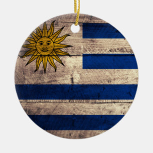 Adorno De Cerámica Bandera de Uruguay de madera antigua