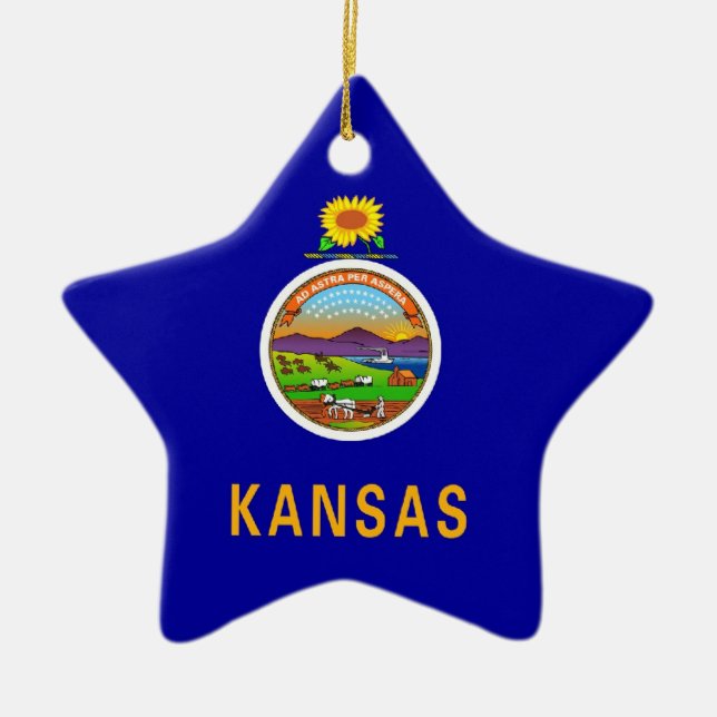 Adorno De Cerámica Bandera del estado de Kansas (Frente)