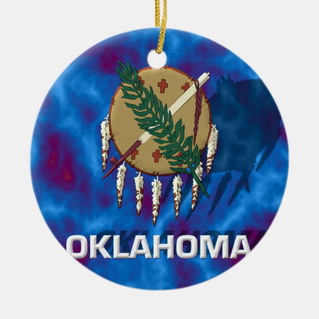 Adorno De Cerámica Bandera del estado de Oklahoma (Frente)