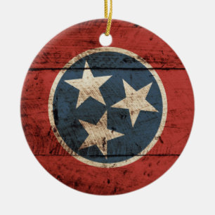 Adorno De Cerámica Bandera del estado de Tennessee en grano de madera
