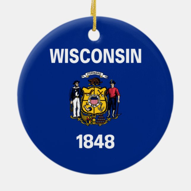 Adorno De Cerámica Bandera del Estado de Wisconsin (Atrás)