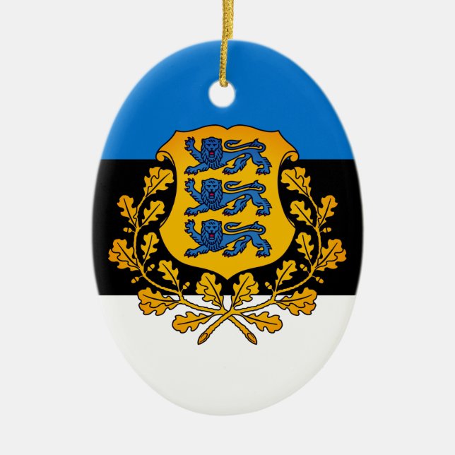 Adorno De Cerámica Bandera/ escudo de armas de Estonia (Frente)