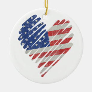 Adorno De Cerámica Bandera estadounidense Corazón azul blanco rojo 4 