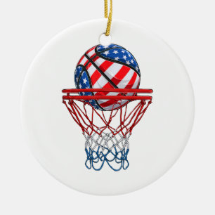 Adorno De Cerámica Bandera Estadounidense De Baloncesto 4 De Julio
