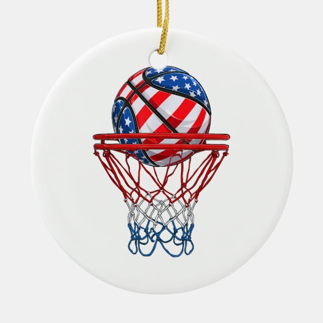 Adorno De Cerámica Bandera Estadounidense De Baloncesto 4 De Julio (Frente)