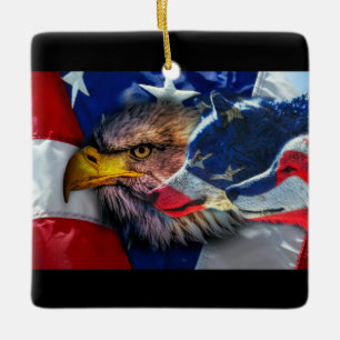 Adorno De Cerámica Bandera estadounidense del lobo del águila cald