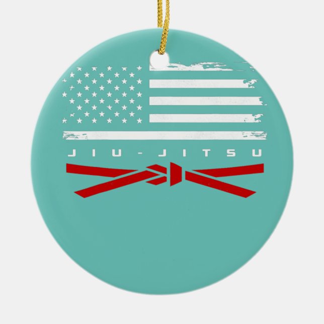 Adorno De Cerámica Bandera estadounidense Jiu Jitsu Apparel cinturón  (Frente)