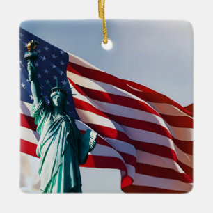 Adorno De Cerámica Bandera estadounidense Lady Liberty