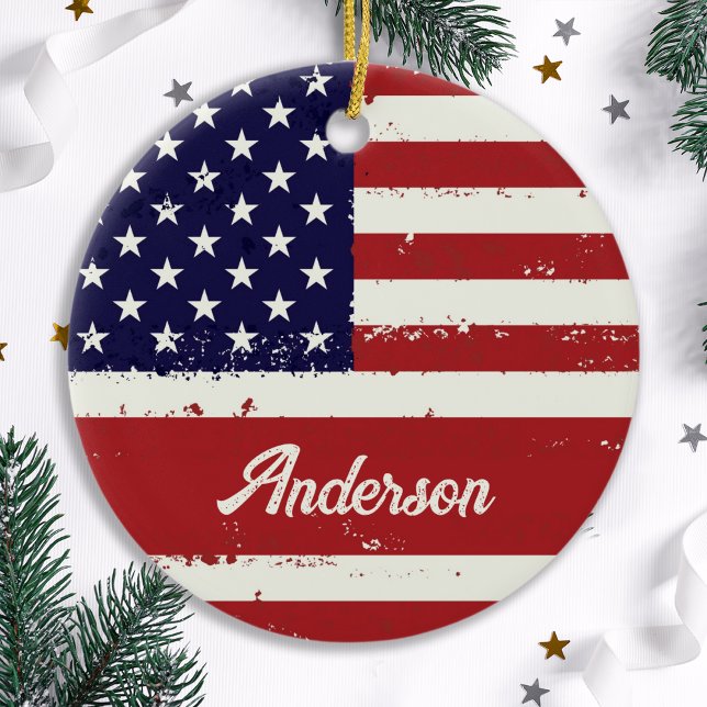 Adorno De Cerámica Bandera estadounidense Patriótica Personalizada (Subido por el creador)
