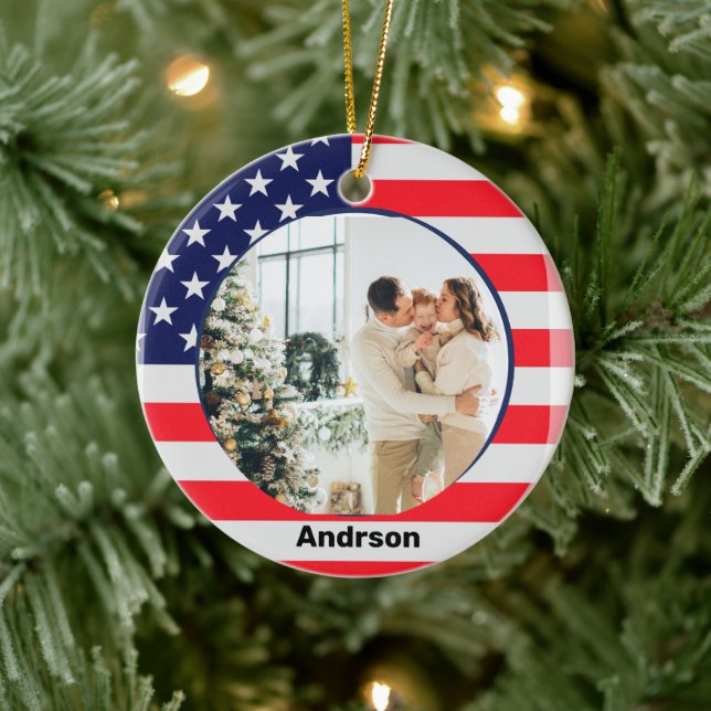 Adorno De Cerámica Bandera estadounidense personaliza estrellas patri (Árbol)