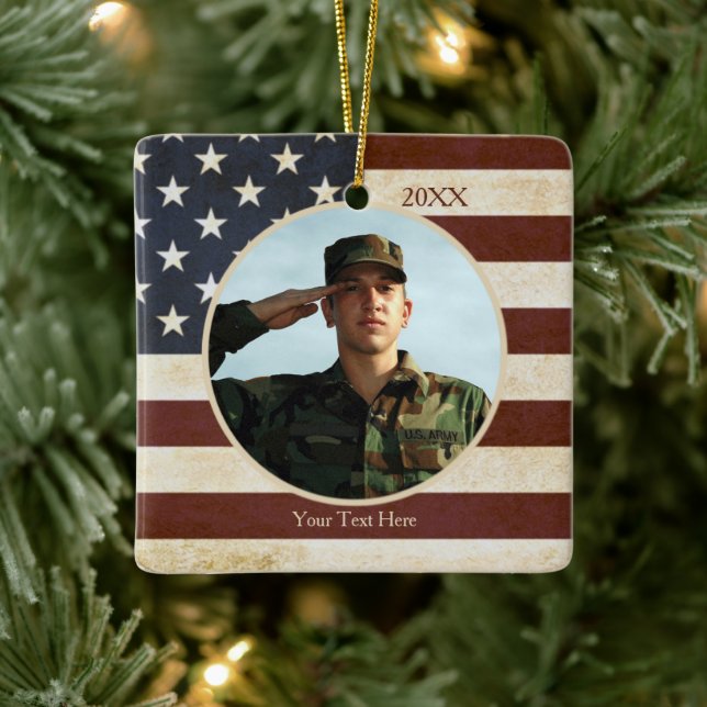 Adorno De Cerámica Bandera estadounidense ventilado patriótica, una f (Árbol)